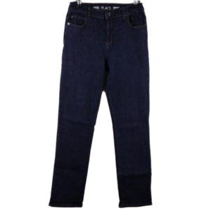 Place Extensible Blue Dark Wash Mid Rise Adjustable Waistband Straight Leg Jean
